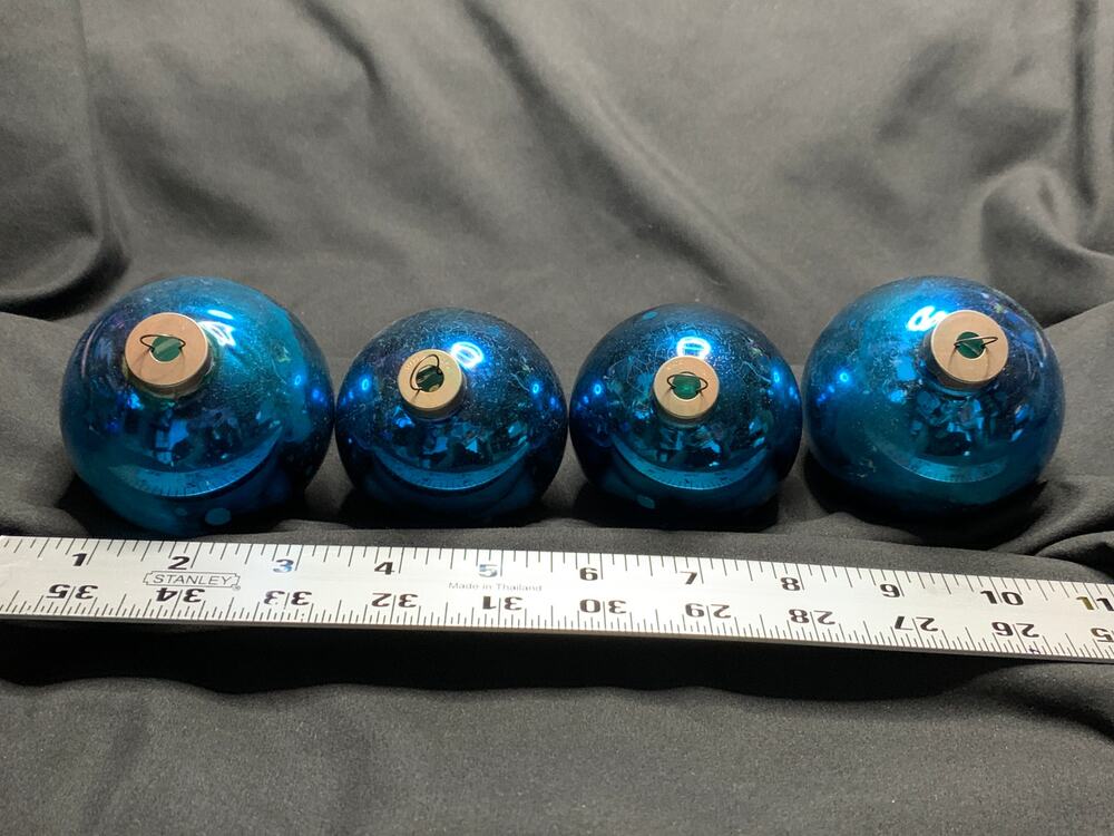 Vintage 1940s Glass Christmas Ornaments Lot 4 Blue Made in U.S. of A. Prewar